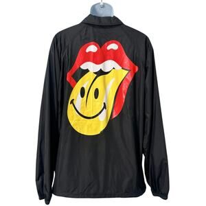 Rolling Stones x Smiley Market Black Lips Windbreaker Jacket size 2X NEW Tags